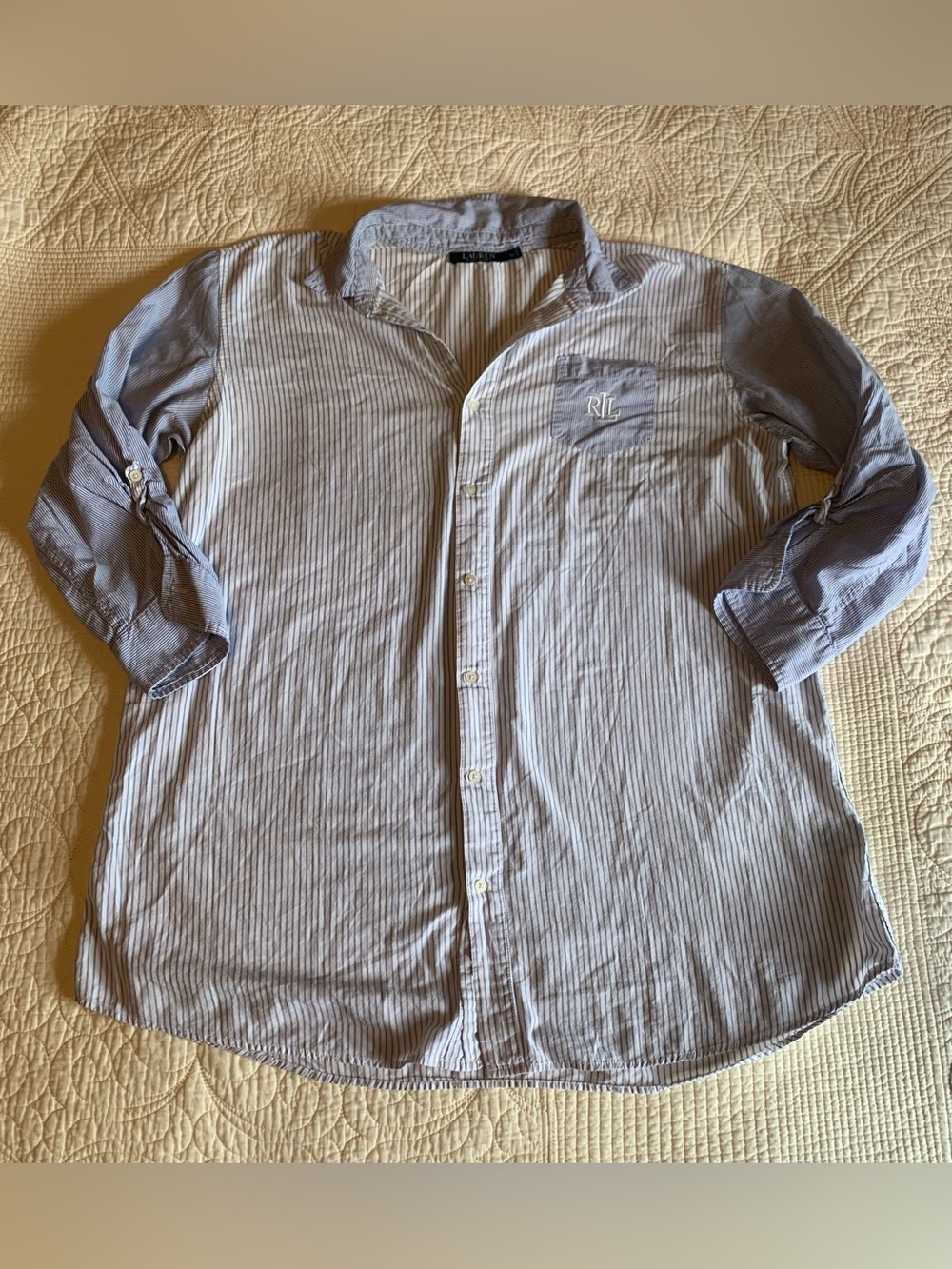 Lauren Ralph Lauren Striped Cotton Sleep Shirt/Nightshirt